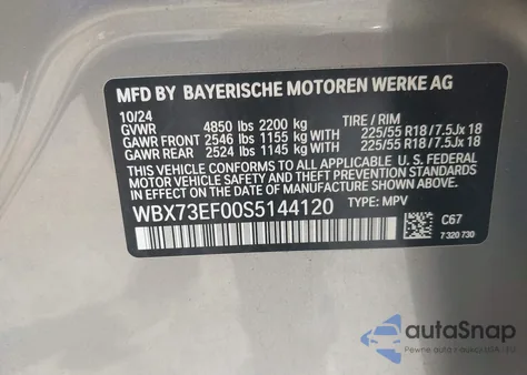 2025 BMW X1 xDrive28I z USA, uszkodzony, nr VIN WBX73EF00S5144120